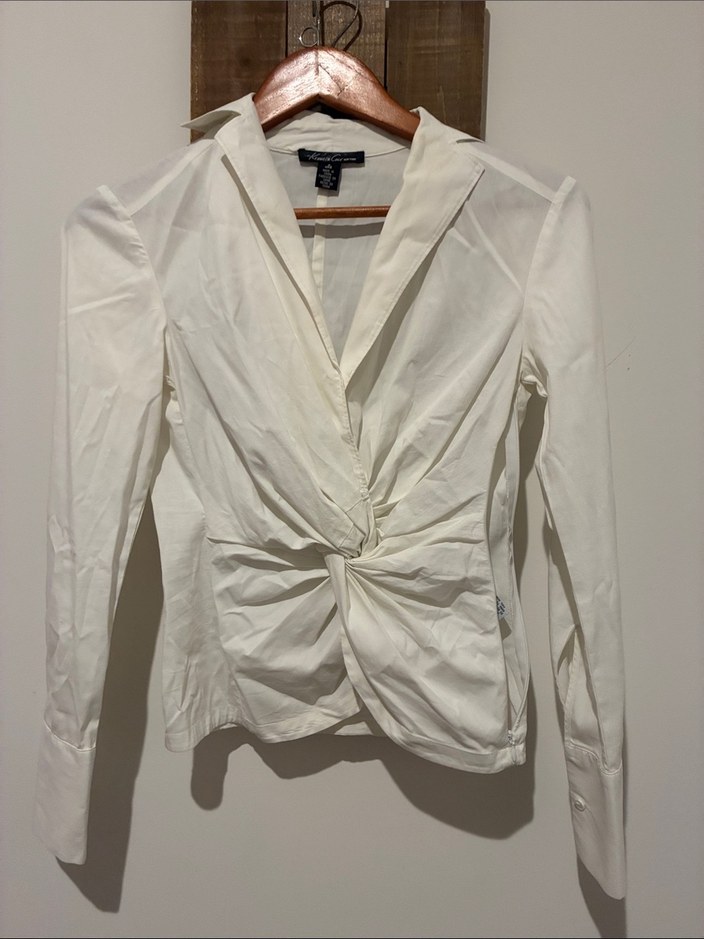 Kenneth Cole Ivory Twist-Front Button Down Shirt